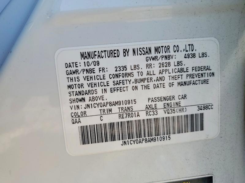 63126906 :رقم المزاد ، JN1CY0AP8AM910915 vin ، 2010 Infiniti M35 مزاد بيع