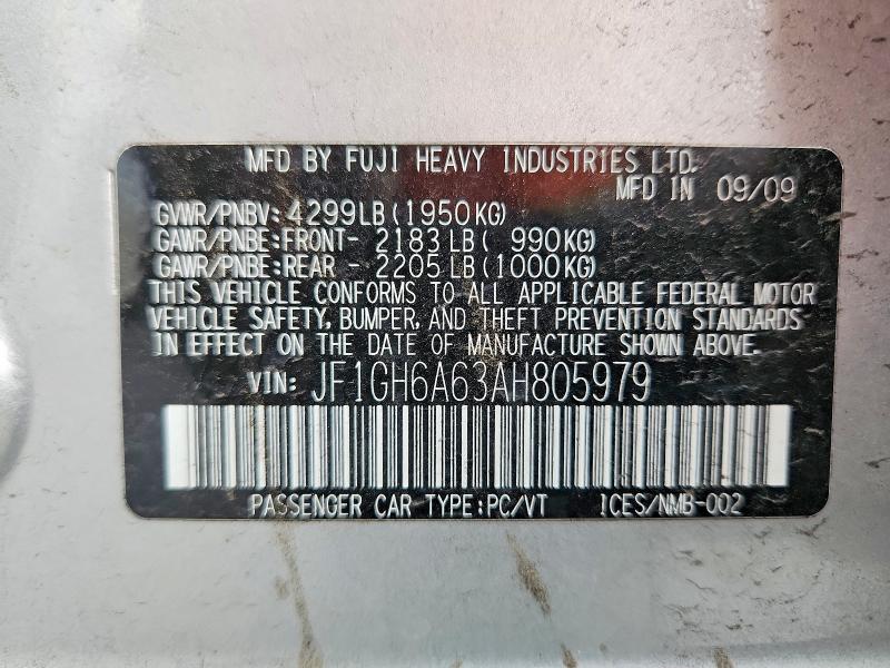 62924856 :رقم المزاد ، JF1GH6A63AH805979 vin ، 2010 Subaru Impreza مزاد بيع