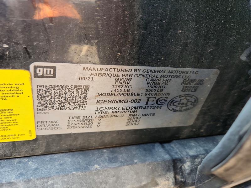 2021 Chevrolet Tahoe მანქანა იყიდება აუქციონზე, vin: 1GNSKLED9MR477244, აუქციონის ნომერი: 61701326