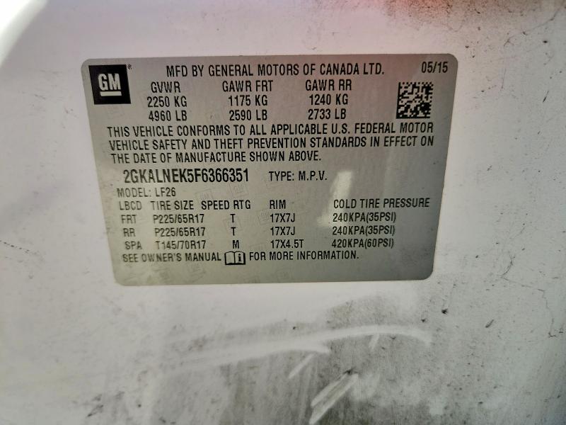 Aukcja sprzedaży 2015 Gmc Terrain, vin: 2GKALNEK5F6366351, numer aukcji: 62446556