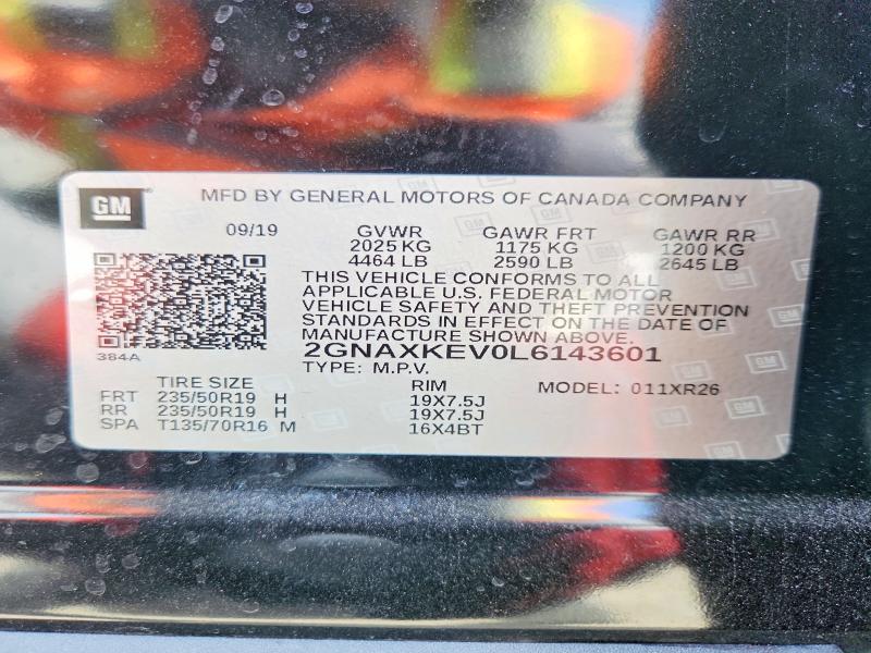 59403886 :رقم المزاد ، 2GNAXKEV0L6143601 vin ، 2020 Chevrolet Equinox مزاد بيع