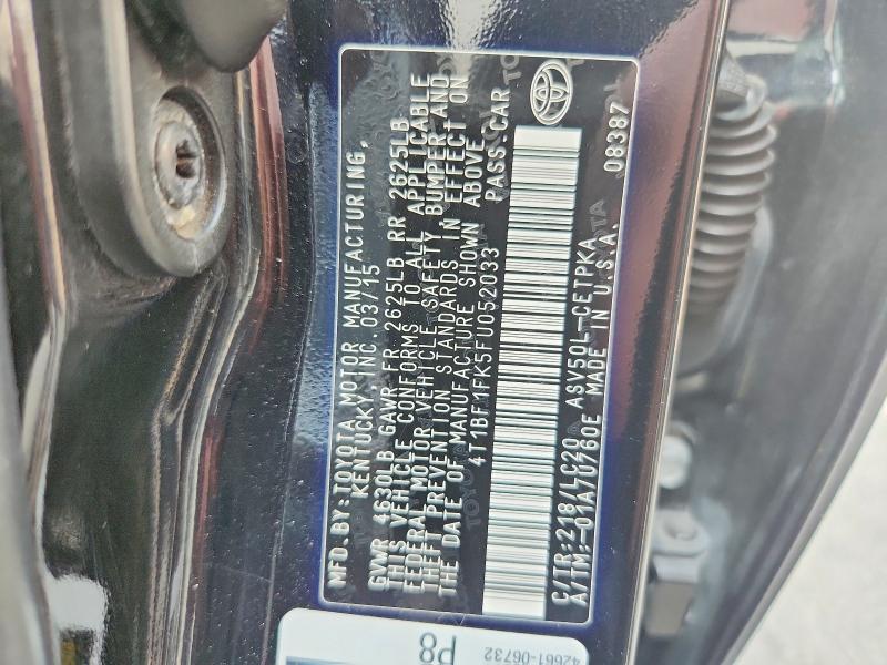 2015 Toyota Camry მანქანა იყიდება აუქციონზე, vin: 4T1BF1FK5FU052033, აუქციონის ნომერი: 62688856
