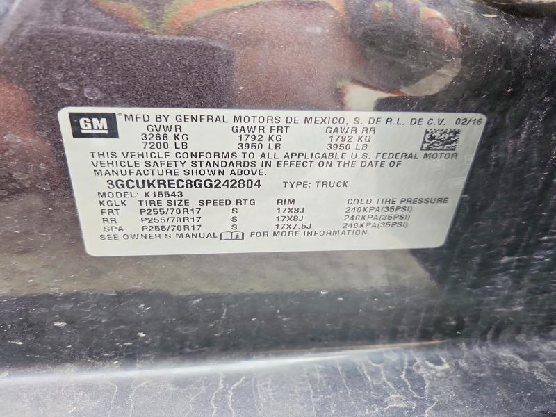 2016 Chevrolet Silverado მანქანა იყიდება აუქციონზე, vin: 3GCUKREC8GG242804, აუქციონის ნომერი: 60504176