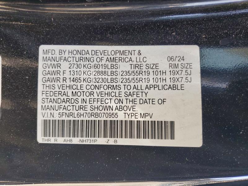 Продажа на аукционе авто 2024 Honda Odyssey, vin: 5FNRL6H70RB070955, номер лота: 60091166