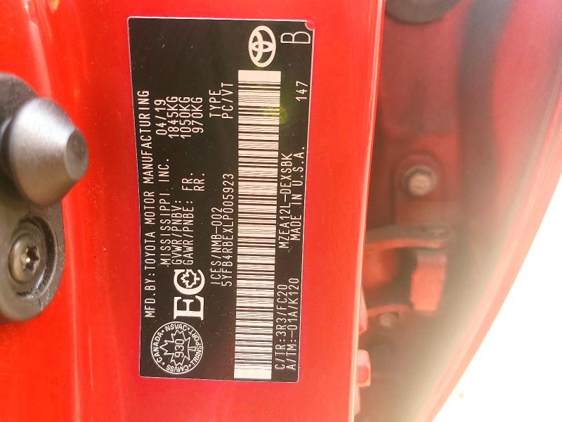 2020 Toyota Corolla მანქანა იყიდება აუქციონზე, vin: 5YFB4RBEXLP005923, აუქციონის ნომერი: 59081286