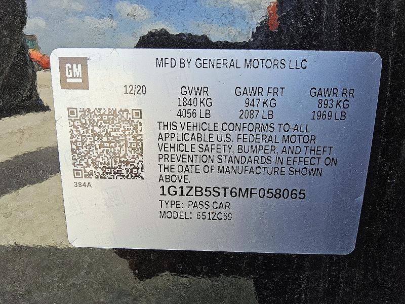 Продажа на аукционе авто 2021 Chevrolet Malibu, vin: 1G1ZB5ST6MF058065, номер лота: 59158496