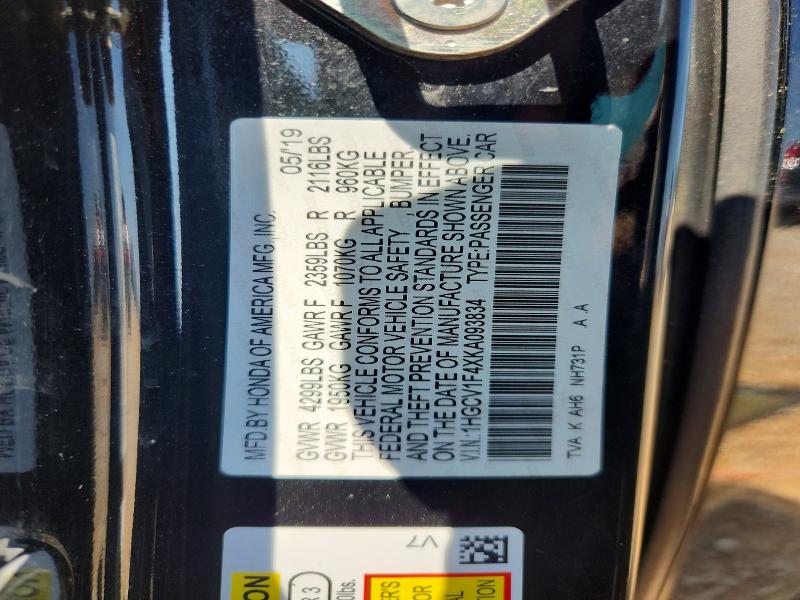 60522436 :رقم المزاد ، 1HGCV1F4XKA093834 vin ، 2019 Honda Accord مزاد بيع