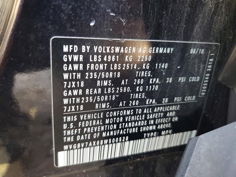 Продажа на аукционе авто 2011 Volkswagen Tiguan, vin: WVGBV7AX6BW500528, номер лота: 61573856