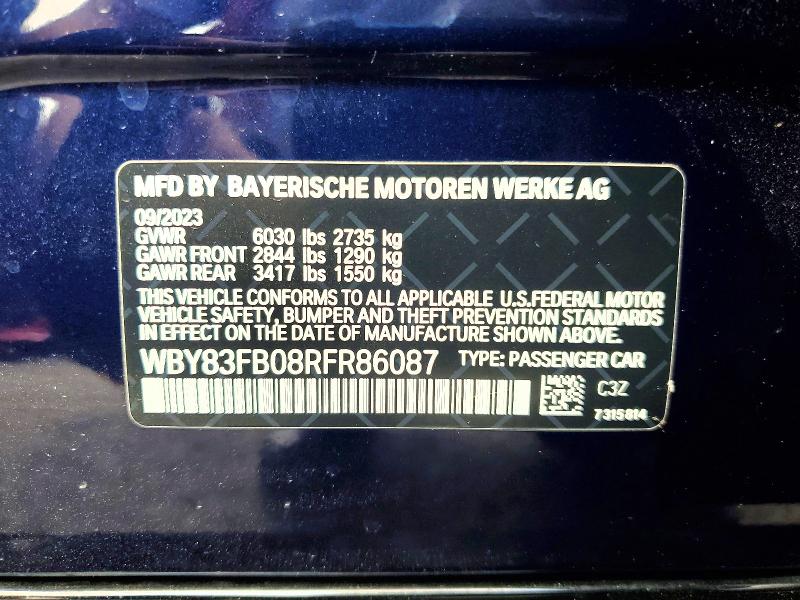 Aukcja sprzedaży 2024 Bmw I4, vin: WBY83FB08RFR86087, numer aukcji: 61960226