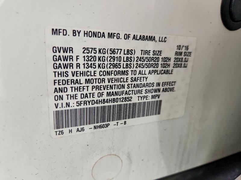 61418656 :رقم المزاد ، 5FRYD4H84HB012852 vin ، 2017 Acura Mdx مزاد بيع