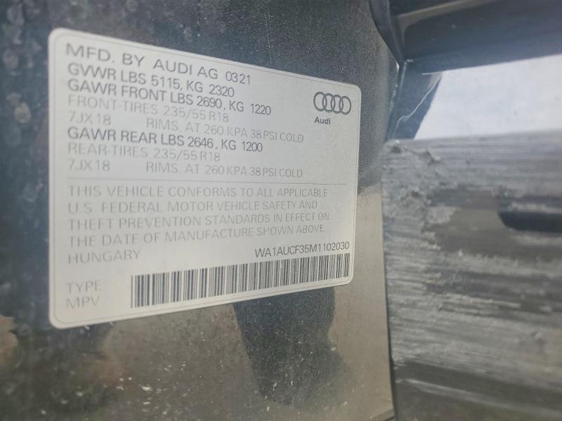2021 Audi Q3 მანქანა იყიდება აუქციონზე, vin: WA1AUCF35M1102030, აუქციონის ნომერი: 62002666
