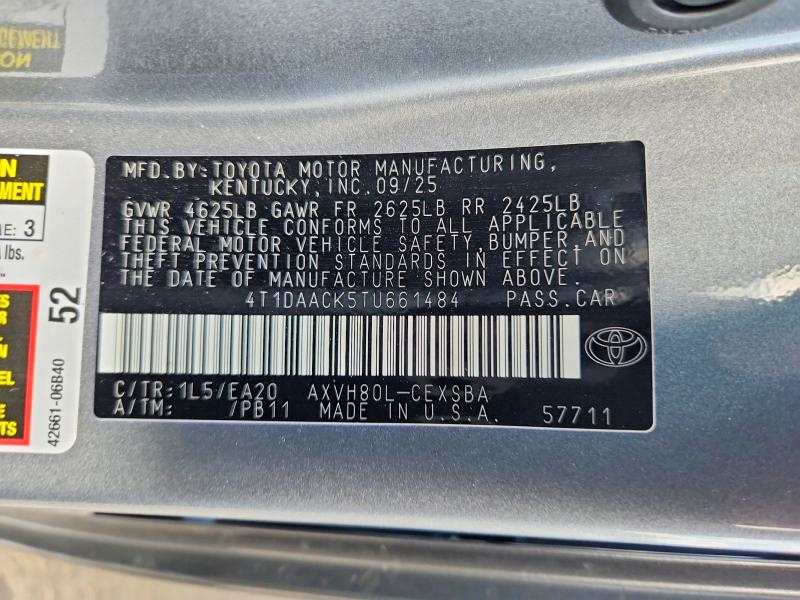 2026 Toyota Camry მანქანა იყიდება აუქციონზე, vin: 4T1DAACK5TU661484, აუქციონის ნომერი: 61739766