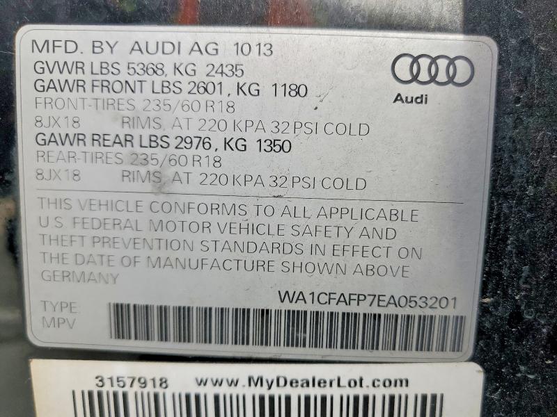 2014 Audi Q5 მანქანა იყიდება აუქციონზე, vin: WA1CFAFP7EA053201, აუქციონის ნომერი: 59670076