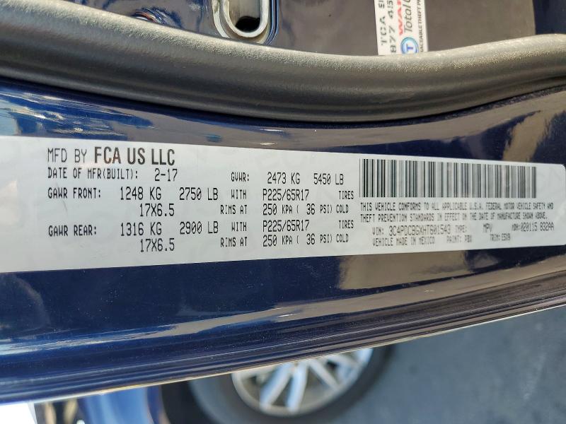 2017 Dodge Journey მანქანა იყიდება აუქციონზე, vin: 3C4PDCBGXHT601543, აუქციონის ნომერი: 63410106