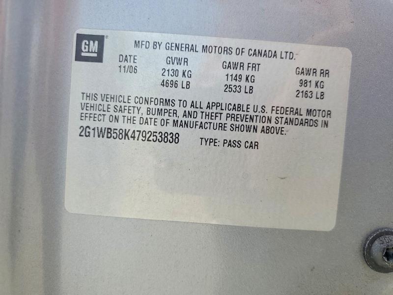 60383526 :رقم المزاد ، 2G1WB58K479253838 vin ، 2007 Chevrolet Impala مزاد بيع