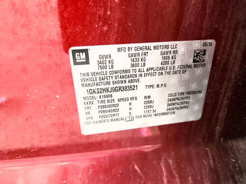 2016 Gmc Yukon Xl მანქანა იყიდება აუქციონზე, vin: 1GKS2HKJ9GR383521, აუქციონის ნომერი: 62014926