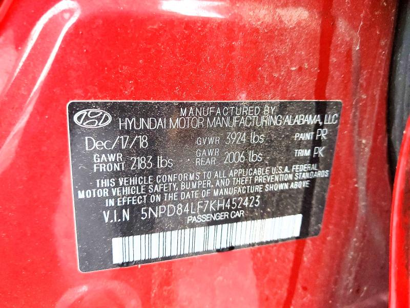 Продажа на аукционе авто 2019 Hyundai Elantra, vin: 5NPD84LF7KH452423, номер лота: 62812636