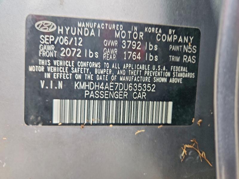 61124646 :رقم المزاد ، KMHDH4AE7DU635352 vin ، 2013 Hyundai Elantra مزاد بيع