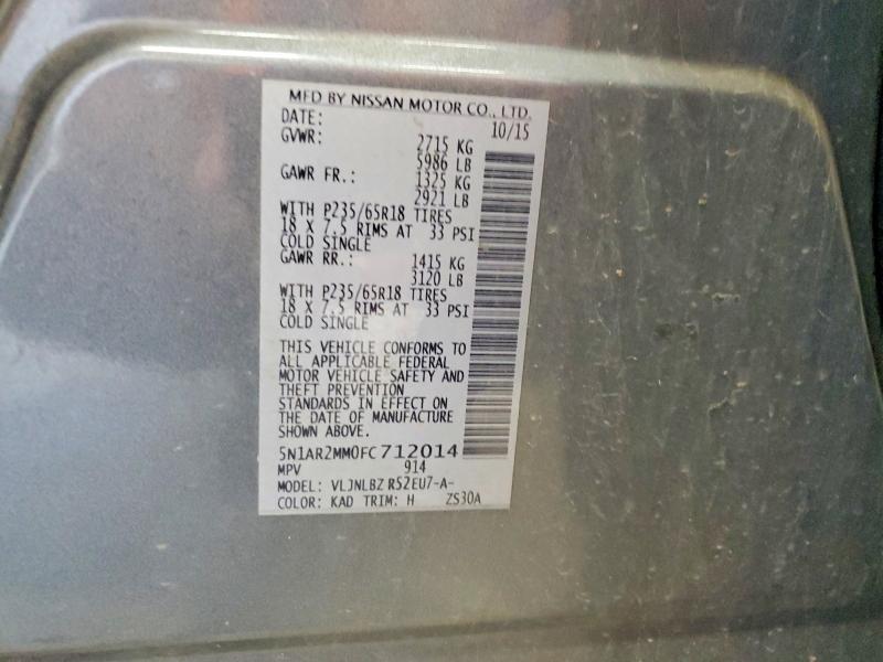 60772406 :رقم المزاد ، 5N1AR2MM0FC712014 vin ، 2015 Nissan Pathfinder مزاد بيع
