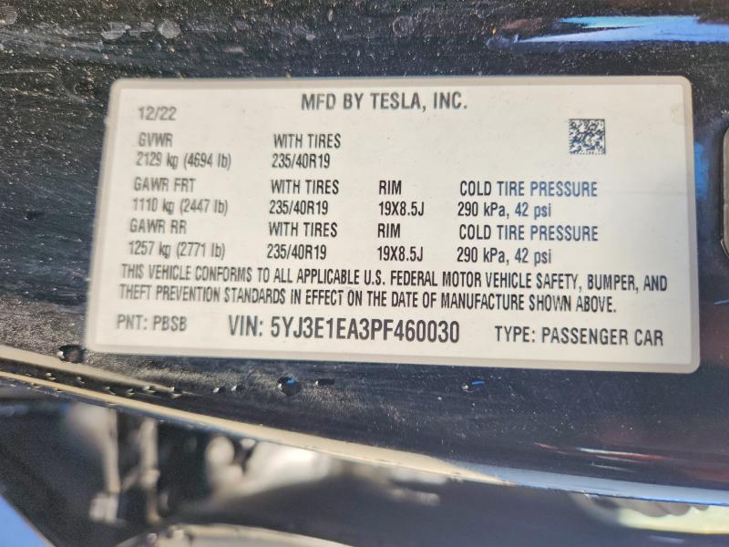 Продажа на аукционе авто 2023 Tesla Model 3, vin: 5YJ3E1EA3PF460030, номер лота: 62324136