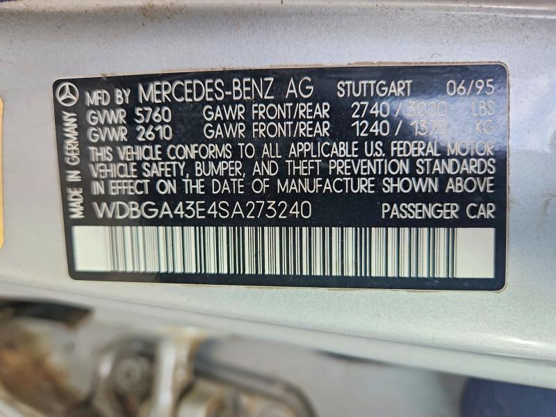 Aukcja sprzedaży 1995 Mercedes-benz S, vin: WDBGA43E4SA273240, numer aukcji: 62968066