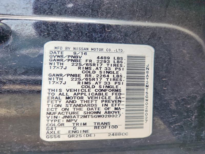 2016 Nissan Rogue მანქანა იყიდება აუქციონზე, vin: JN8AT2MT5GW028027, აუქციონის ნომერი: 59652726