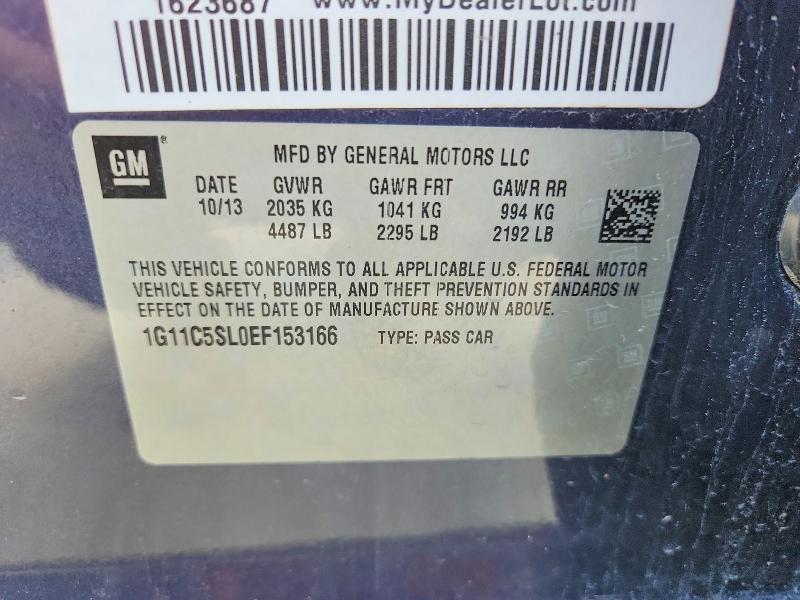 63235956 :رقم المزاد ، 1G11C5SL0EF153166 vin ، 2014 Chevrolet Malibu مزاد بيع