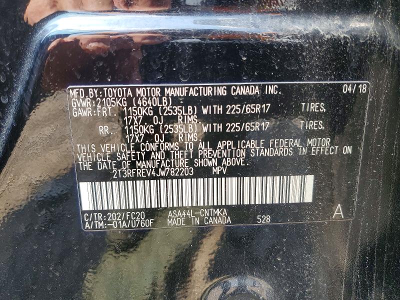 61013266 :رقم المزاد ، 2T3RFREV4JW782203 vin ، 2018 Toyota Rav4 مزاد بيع
