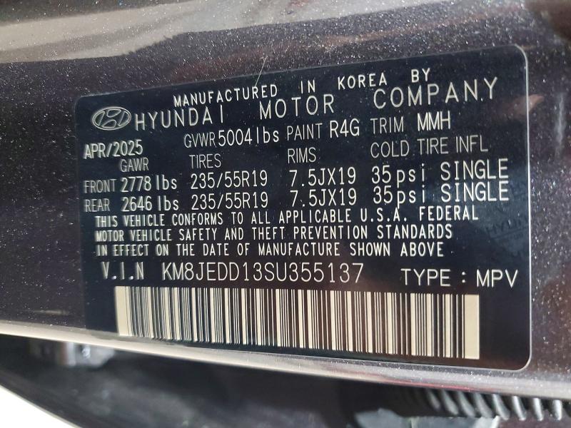60010236 :رقم المزاد ، KM8JEDD13SU355137 vin ، 2025 Hyundai Tucson مزاد بيع