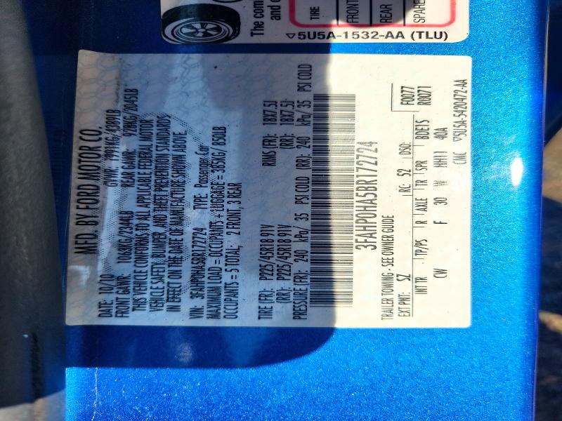 Продажа на аукционе авто 2011 Ford Fusion, vin: 3FAHP0HA5BR172724, номер лота: 62159406