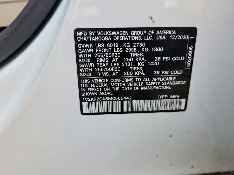 2021 Volkswagen Atlas მანქანა იყიდება აუქციონზე, vin: 1V2KR2CA8MC555442, აუქციონის ნომერი: 61699166