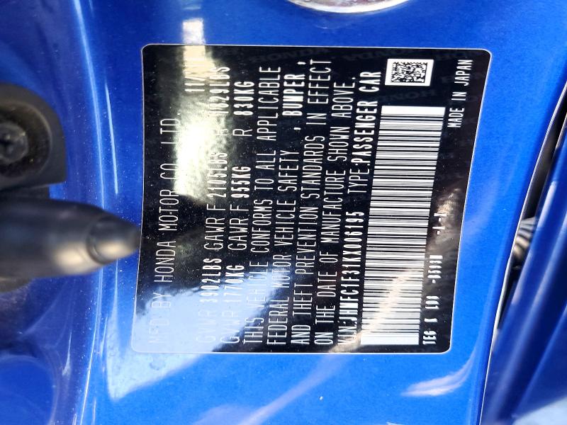 Продажа на аукционе авто 2019 Honda Civic, vin: JHMFC1F31KX006195, номер лота: 61756396