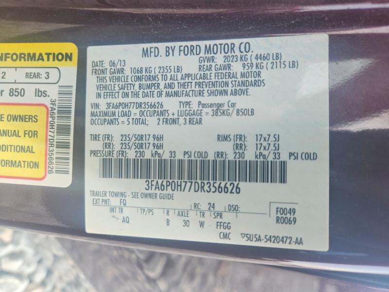 61924976 :رقم المزاد ، 3FA6P0H77DR356626 vin ، 2013 Ford Fusion مزاد بيع
