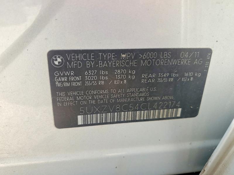 Aukcja sprzedaży 2012 Bmw X5, vin: 5UXZV8C54CL422174, numer aukcji: 61357146