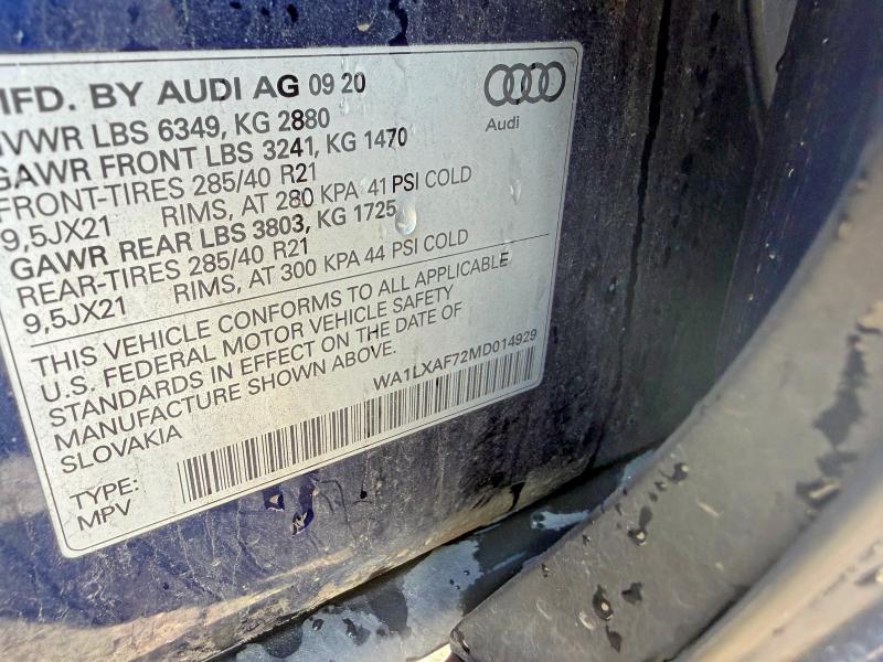 60381816 :رقم المزاد ، WA1LXAF72MD014929 vin ، 2021 Audi Q7 مزاد بيع