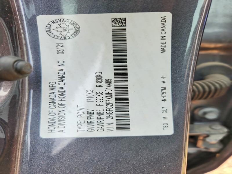 2021 Honda Civic მანქანა იყიდება აუქციონზე, vin: 2HGFC2F7XMH014489, აუქციონის ნომერი: 60401376