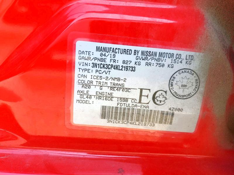 Aukcja sprzedaży 2019 Nissan Micra, vin: 3N1CK3CP4KL219733, numer aukcji: 60461616