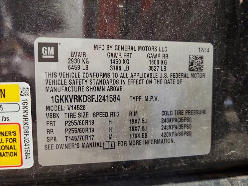 61525126 :رقم المزاد ، 1GKKVRKD8FJ241584 vin ، 2015 Gmc Acadia مزاد بيع