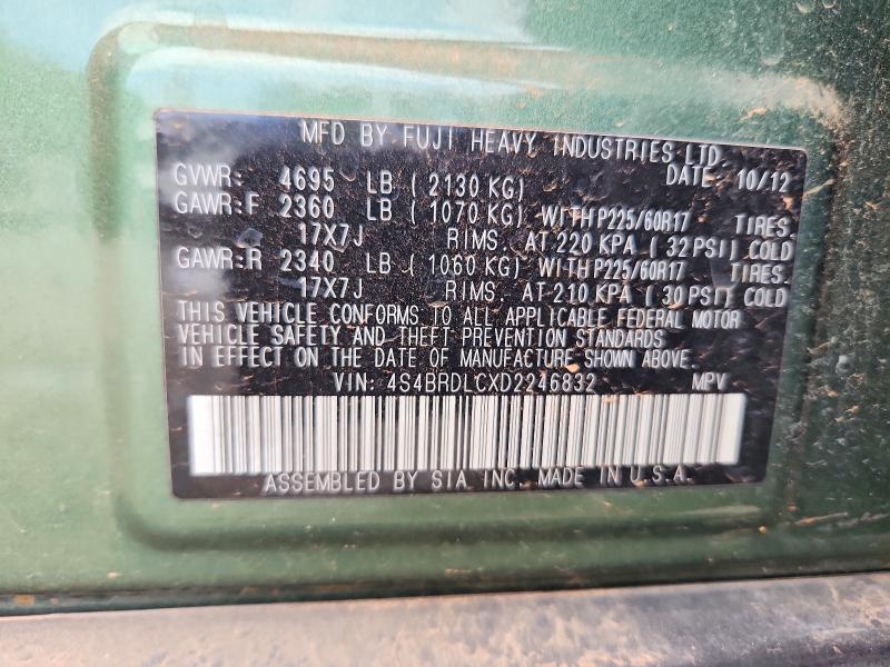 Продаж на аукціоні авто 2013 Subaru Outback, vin: 4S4BRDLCXD2246832, номер лоту: 63370576