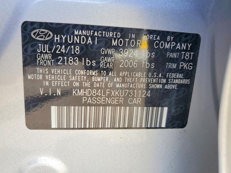 60026736 :رقم المزاد ، KMHD84LFXKU731124 vin ، 2019 Hyundai Elantra مزاد بيع