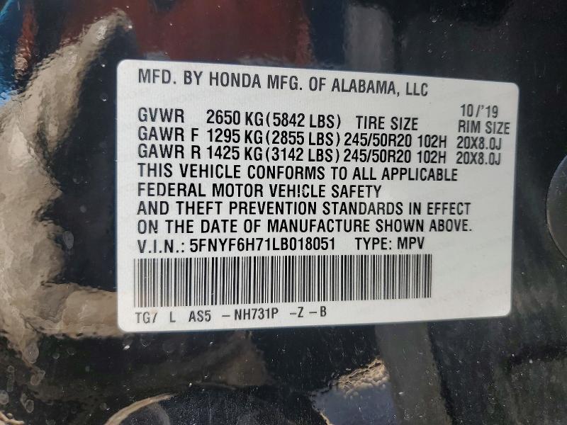 Aukcja sprzedaży 2020 Honda Pilot, vin: 5FNYF6H71LB018051, numer aukcji: 60334596
