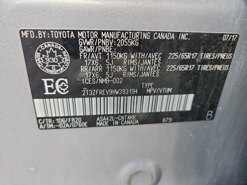 62278036 :رقم المزاد ، 2T3ZFREV9HW393194 vin ، 2017 Toyota Rav4 مزاد بيع