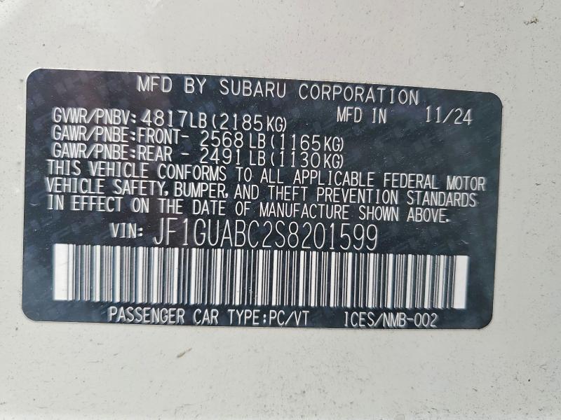 Aukcja sprzedaży 2025 Subaru Impreza, vin: JF1GUABC2S8201599, numer aukcji: 59834266