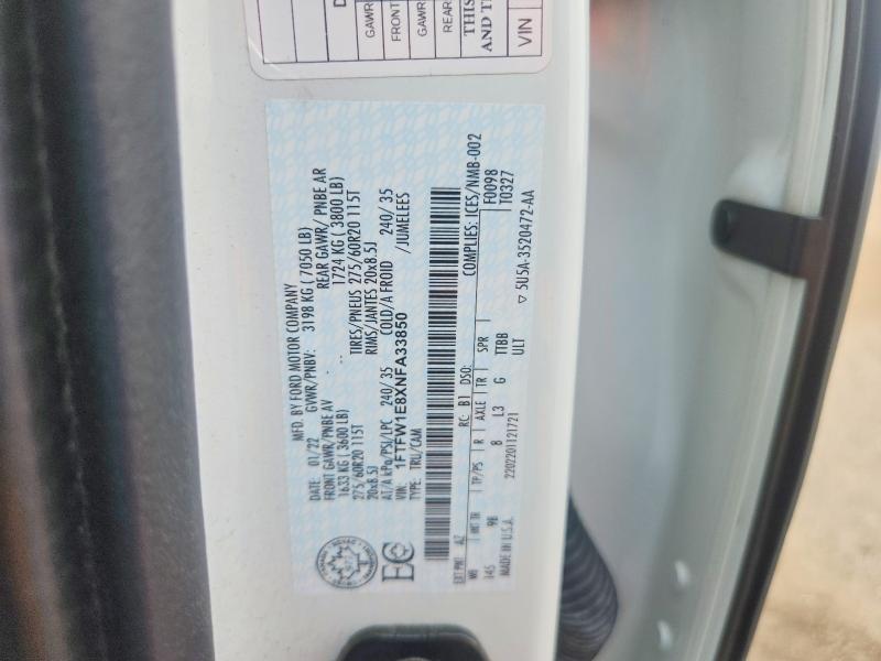 2022 Ford F150 მანქანა იყიდება აუქციონზე, vin: 1FTFW1E8XNFA33850, აუქციონის ნომერი: 61424096