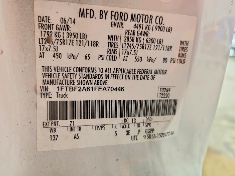 60006326 :رقم المزاد ، 1FTBF2A61FEA70446 vin ، 2015 Ford F250 مزاد بيع