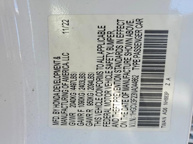 60604086 :رقم المزاد ، 1HGCV3F23NA044862 vin ، 2022 Honda Accord مزاد بيع