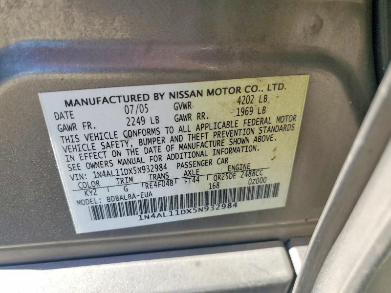 Aukcja sprzedaży 2005 Nissan Altima, vin: 1N4AL11DX5N932984, numer aukcji: 61222286