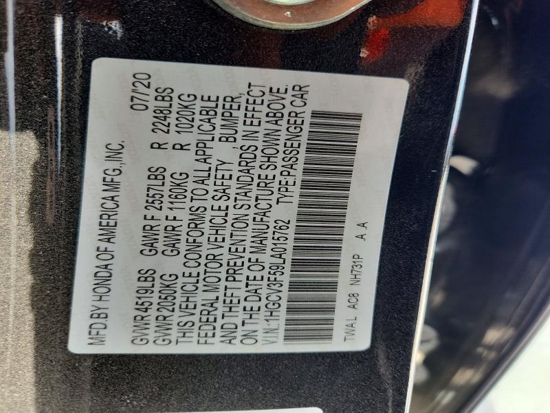 Продажа на аукционе авто 2020 Honda Accord, vin: 1HGCV3F59LA015762, номер лота: 62802576