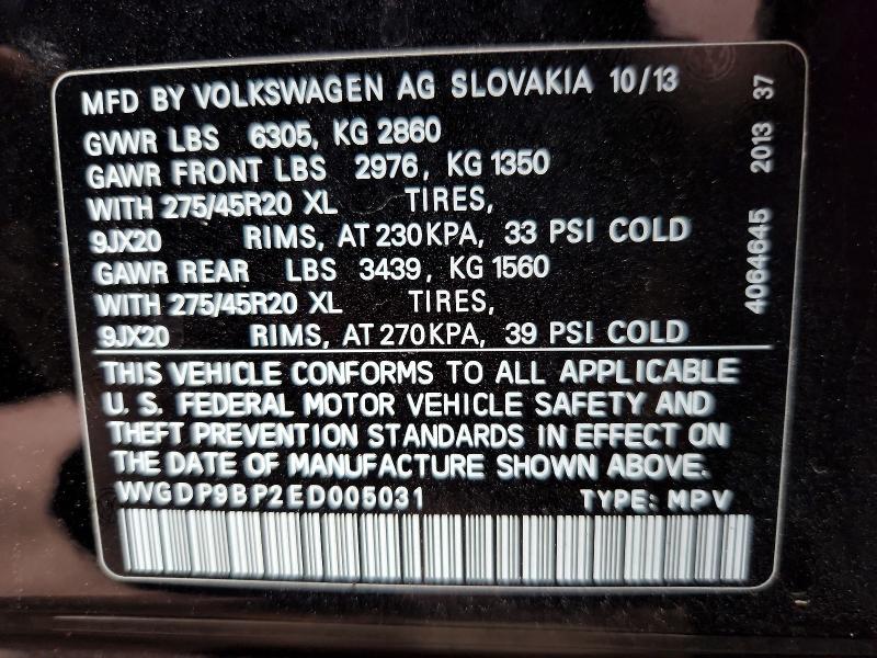 Aukcja sprzedaży 2014 Volkswagen Touareg, vin: WVGDP9BP2ED005031, numer aukcji: 61756836