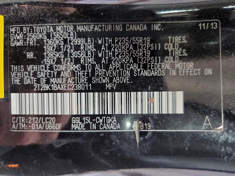61870126 :رقم المزاد ، 2T2BK1BAXEC238011 vin ، 2014 Lexus Rx 350 مزاد بيع